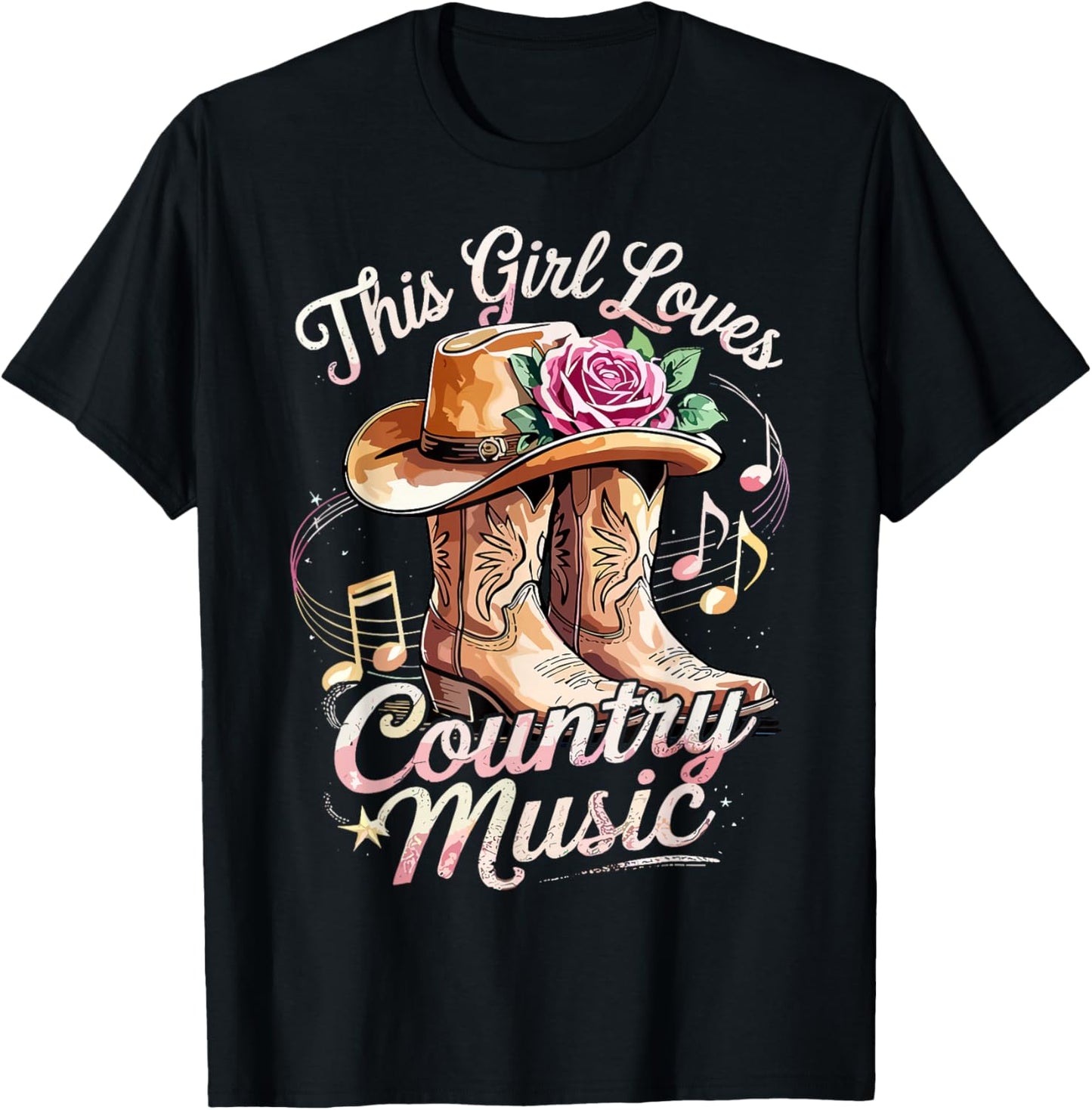 This Girl Loves Country Music Western Cowgirl T-Shirt - T-Shirt | Black