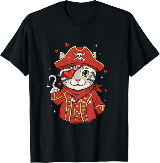American Shorthair As Pirate Valentine's Day Owner Kids T-Shirt - T-Shirt | Black