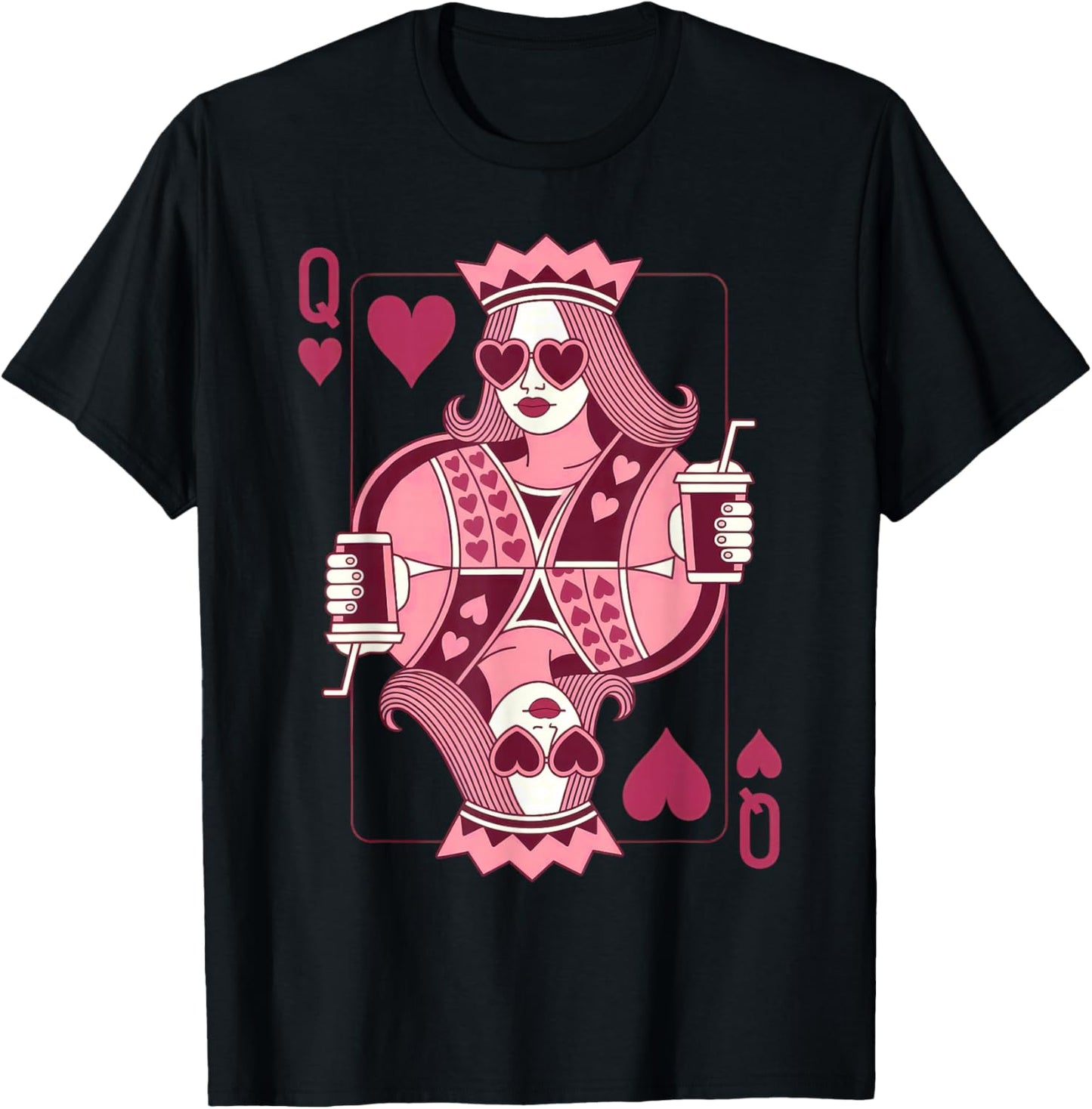 Queen of Hearts Playing Card Trendy Sunglasses Coffee T-Shirt - T-Shirt | Black