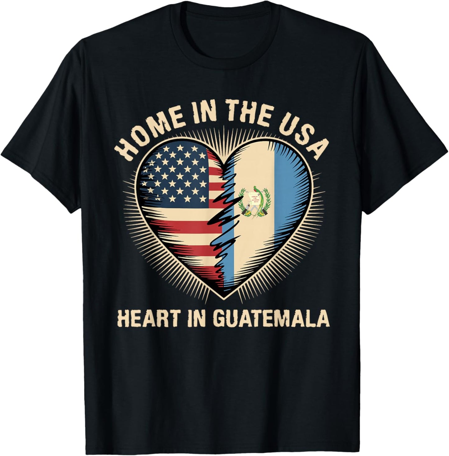 Home in The USA Heart in Guatemala American Guatemalan T-Shirt - T-Shirt | Black