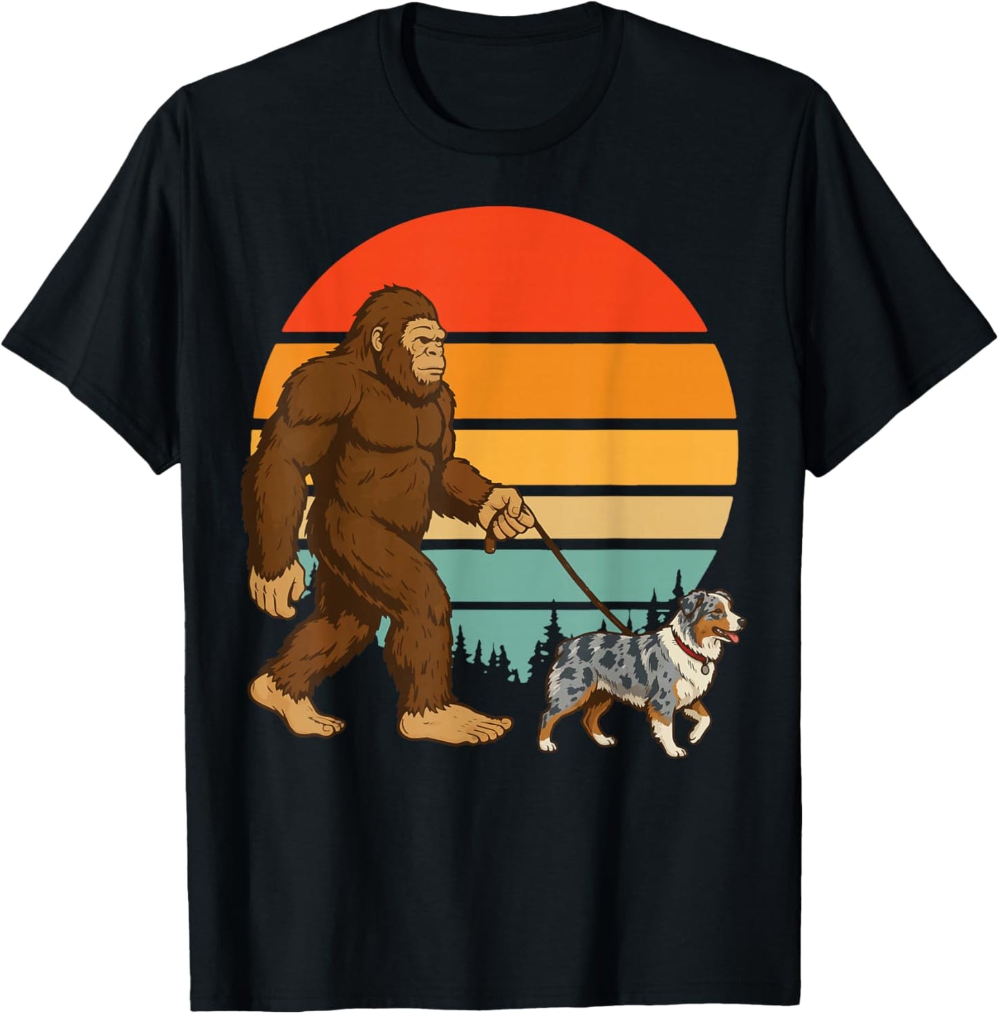 Bigfoot Australian Shepherd Retro Aussie Vintage T-Shirt - T-Shirt | Black