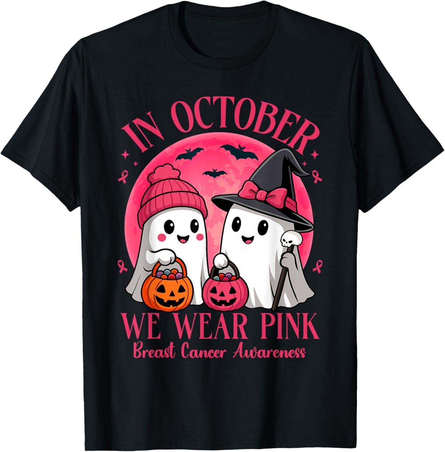 Breast Cancer Halloween in October We Wear Pink T-Shirt - T-Shirt | Black