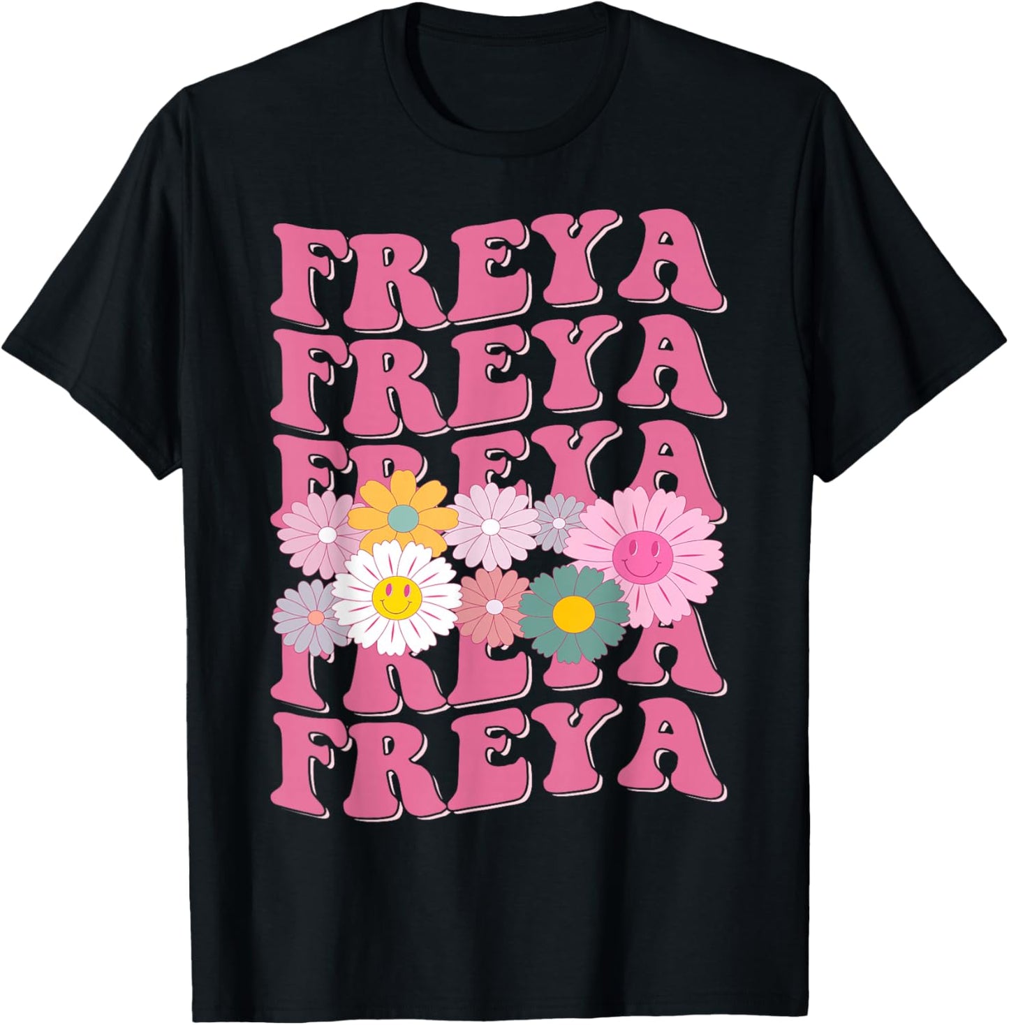 Girl Retro Freya First Name Personalized Groovy 80's T-Shirt - T-Shirt | Black