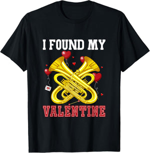 I Found My Valentine Tuba Funny Instrument Cute Hearts T-Shirt - T-Shirt | Black