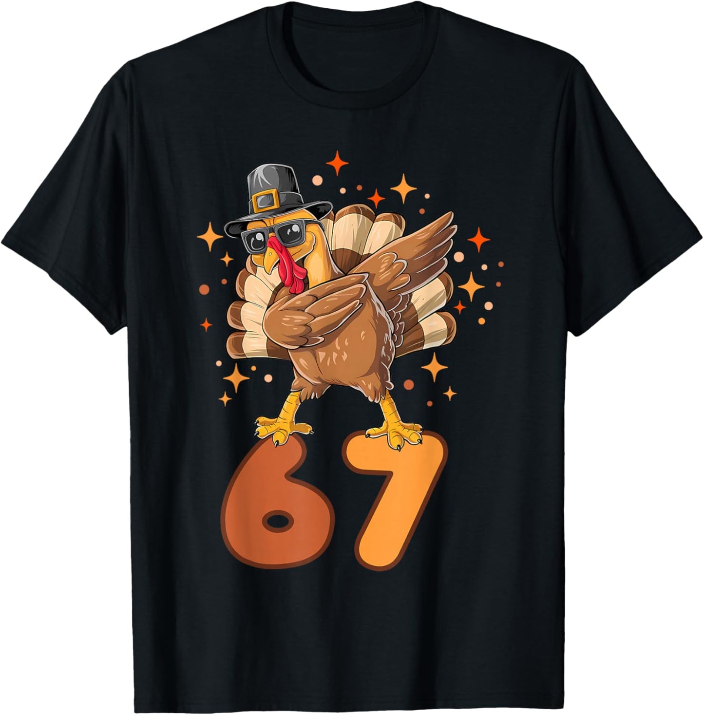 Funny Turkey Dab 67 Six Seven Thanksgiving Meme Brainrot T-Shirt - T-Shirt | Black