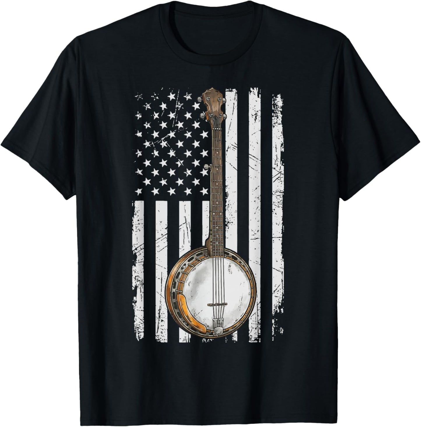 Banjo USA Flag Bluegrass America T-Shirt - T-Shirt | Black