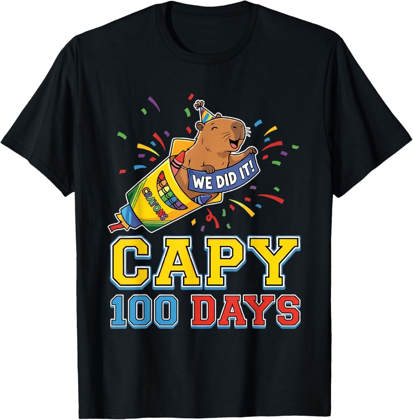 Capy 100th Day of School Cute Capybara Teacher T-Shirt - T-Shirt | Black