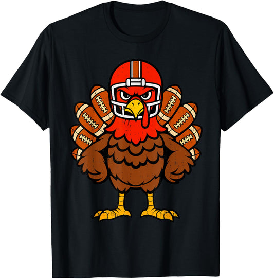 Funny Turkey Football Thanksgiving Sports Humor Men Boy Kids T-Shirt - T-Shirt | Black