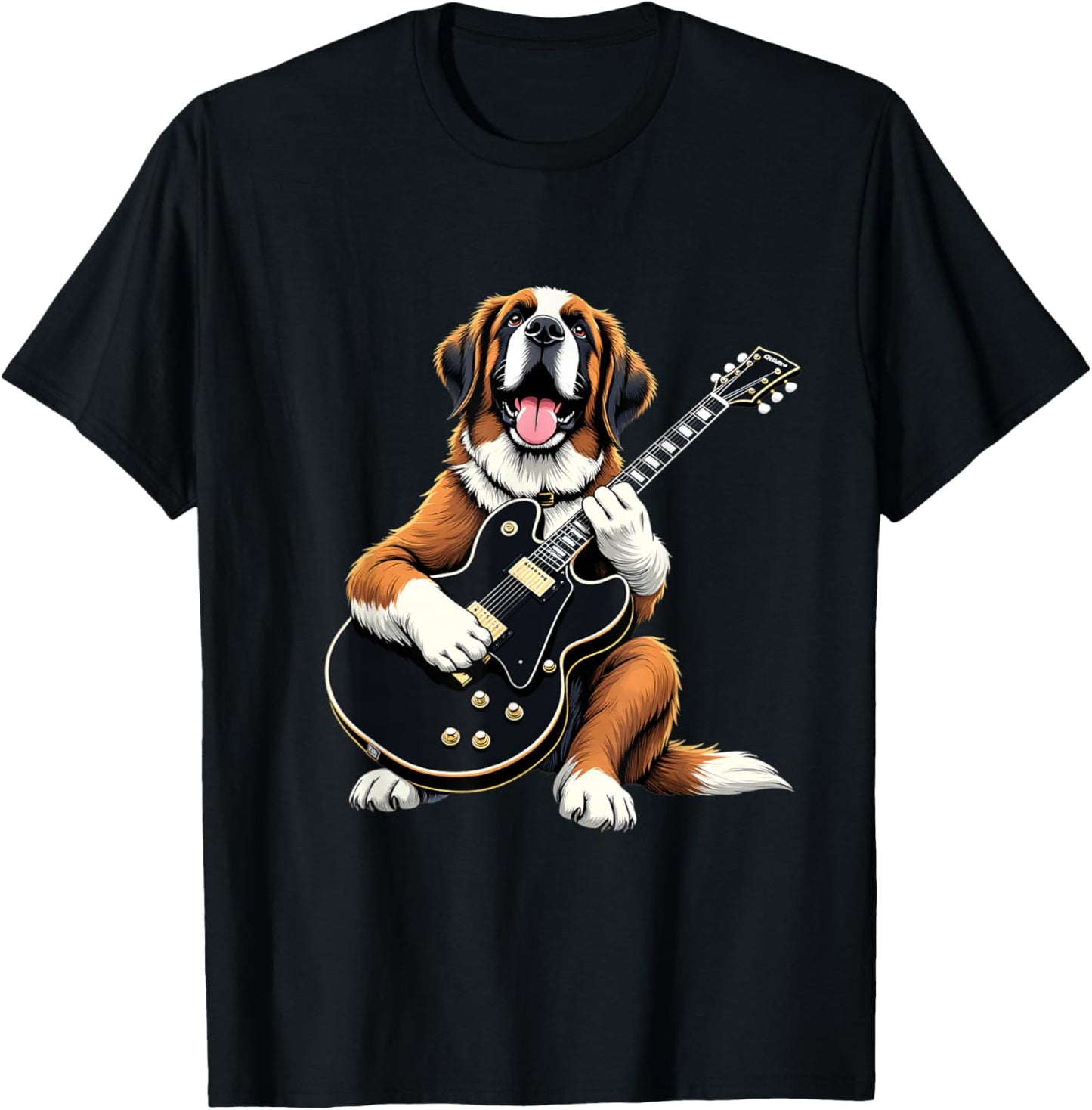 St Bernard Dog Playing Electric Guitar St Bernard Lover T-Shirt - T-Shirt | Black