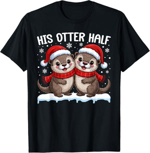 Inapproprite Christmas Funny His Otter Half Embrassing Adult T-Shirt - T-Shirt | Black
