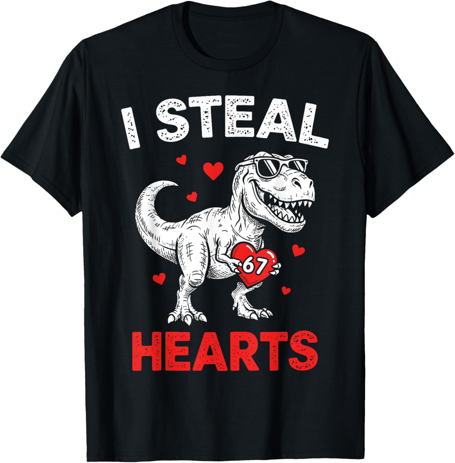 I Steal Hearts 67 Valentine’s Day Six Seven Meme T-Rex Boys T-Shirt - T-Shirt | Black