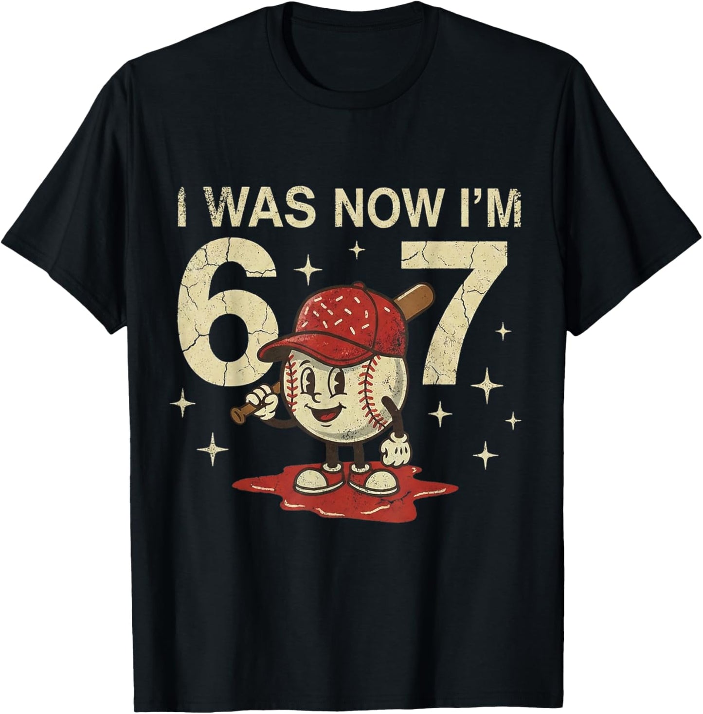 I was 6 Now I'm 7 Year Old Birthday 67 Baseball 7th Birthday T-Shirt - T-Shirt | Black
