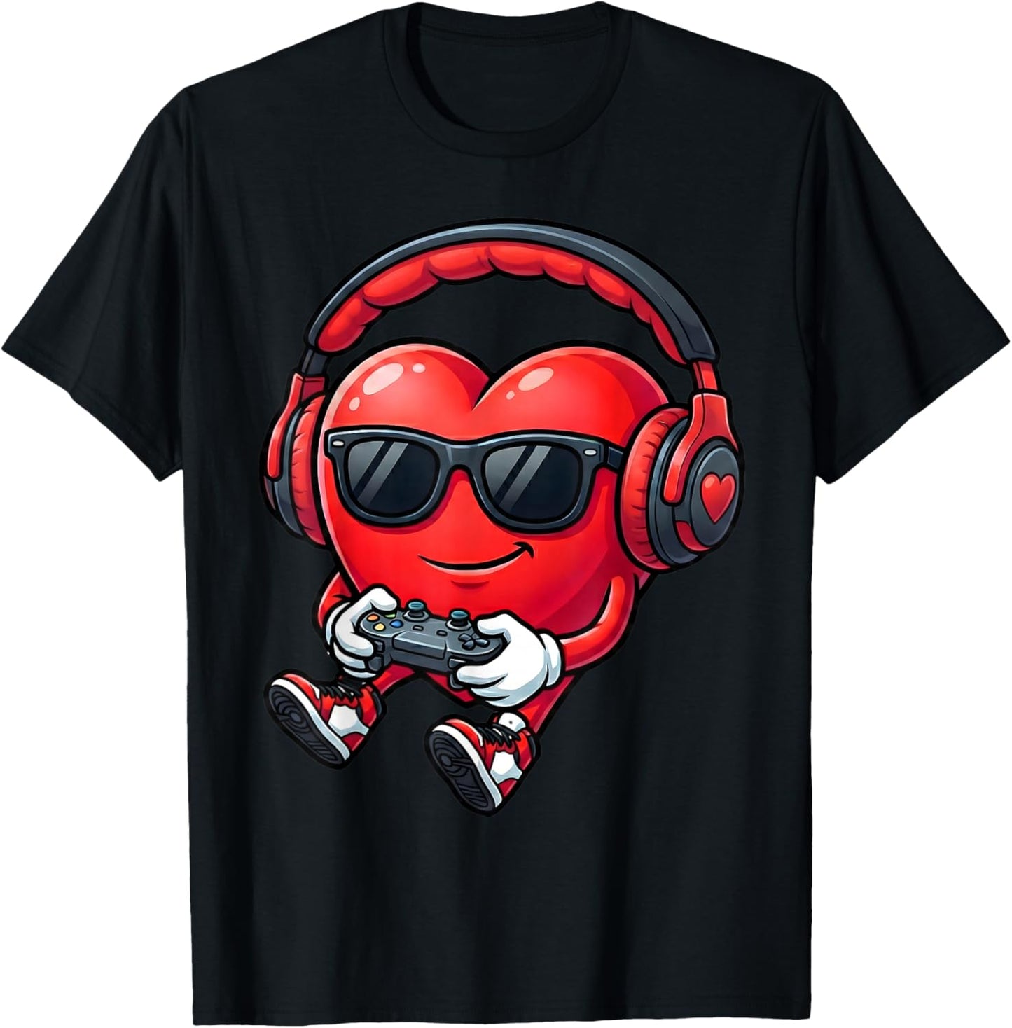Valentines Day Red Heart Vday Gamer for Boys Kids Teen Youth T-Shirt - T-Shirt | Black