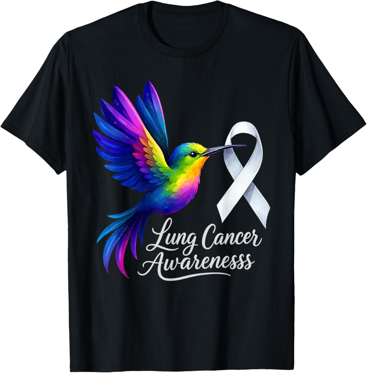 Lung Cancer Awareness Survivor Bird White Ribbon Support T-Shirt - T-Shirt | Black