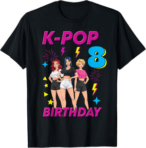 8 Years Old Birthday K Pop Kids 8th Birthday Girls K-pop T-Shirt - T-Shirt | Black