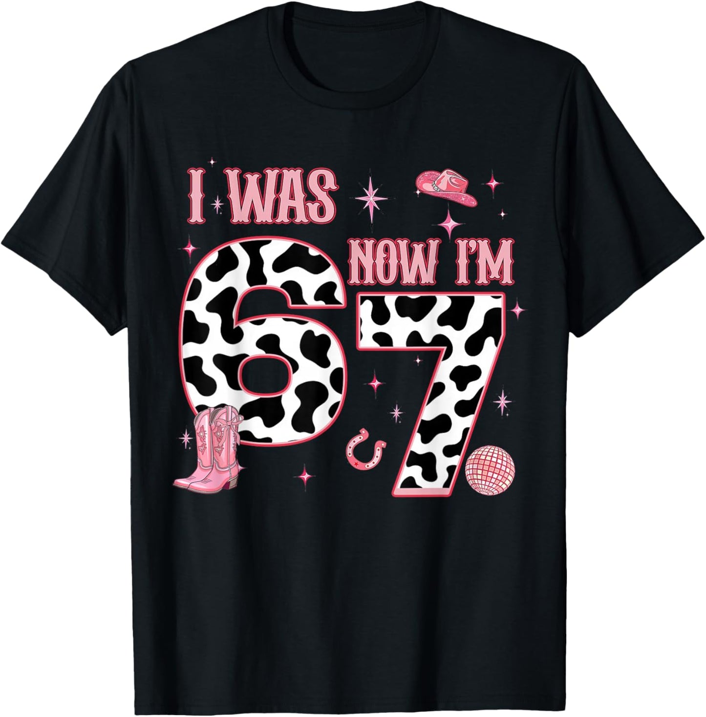 Western Cowgirl 7th Birthday Girl I was 6 Now I'm 7 Year Old T-Shirt - T-Shirt | Black