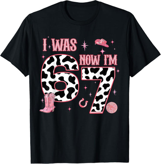 Western Cowgirl 7th Birthday Girl I was 6 Now I'm 7 Year Old T-Shirt - T-Shirt | Black