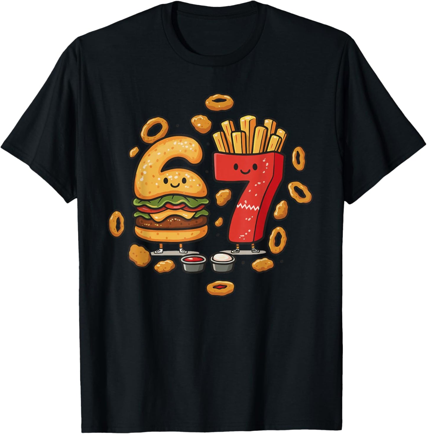 Funny Fast Food 67 Burger Fries Chicken Nugget Six Seven T-Shirt - T-Shirt | Black