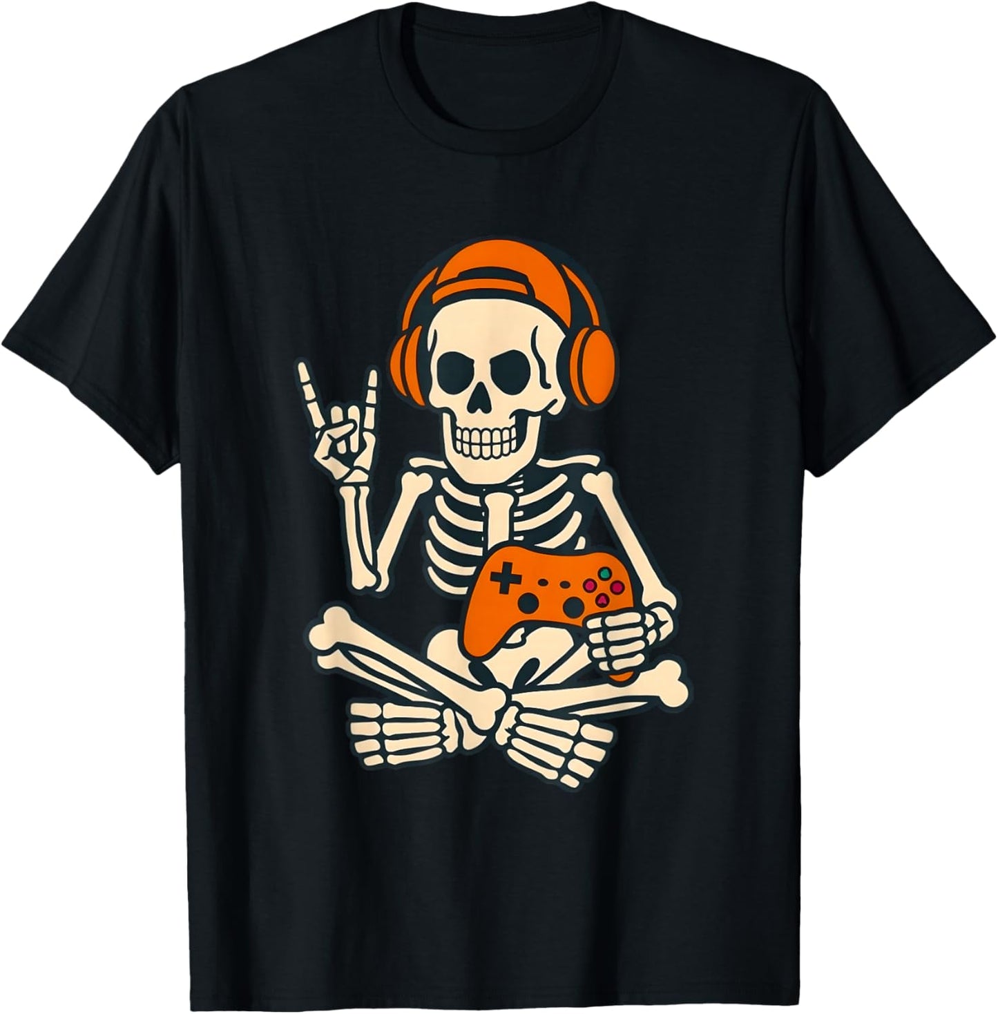Halloween Skeleton Gamer Video Gaming Boys Men Kids T-Shirt - T-Shirt | Black