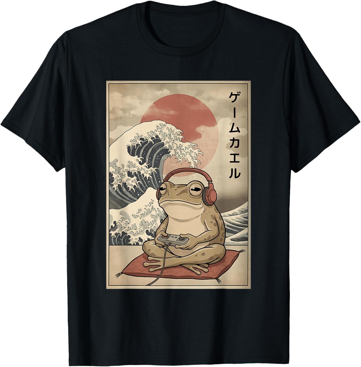 Japanese Gamer Frog Art Men Women Boys Funny Vintage Gaming T-Shirt - T-Shirt | Black