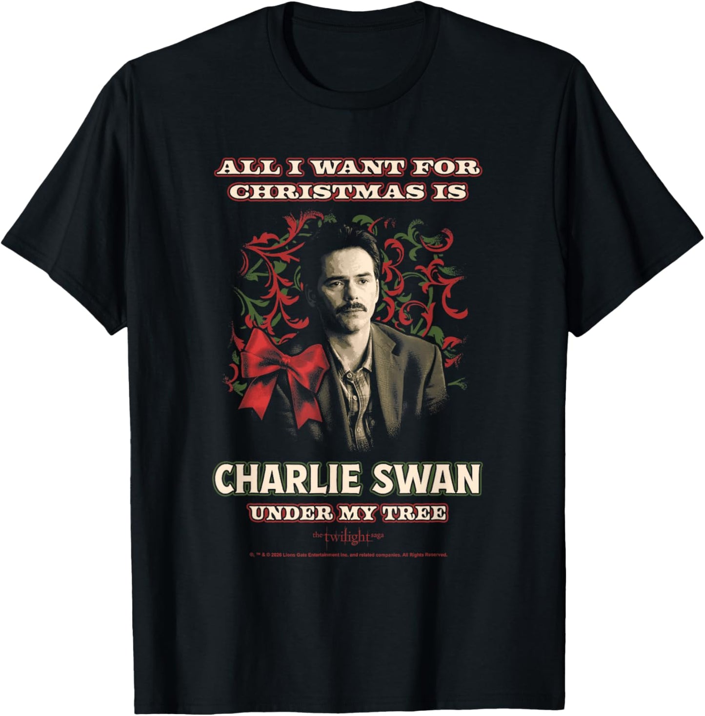 Twilight All I Want for Christmas is Charlie Swan Movie T-Shirt - T-Shirt | Black