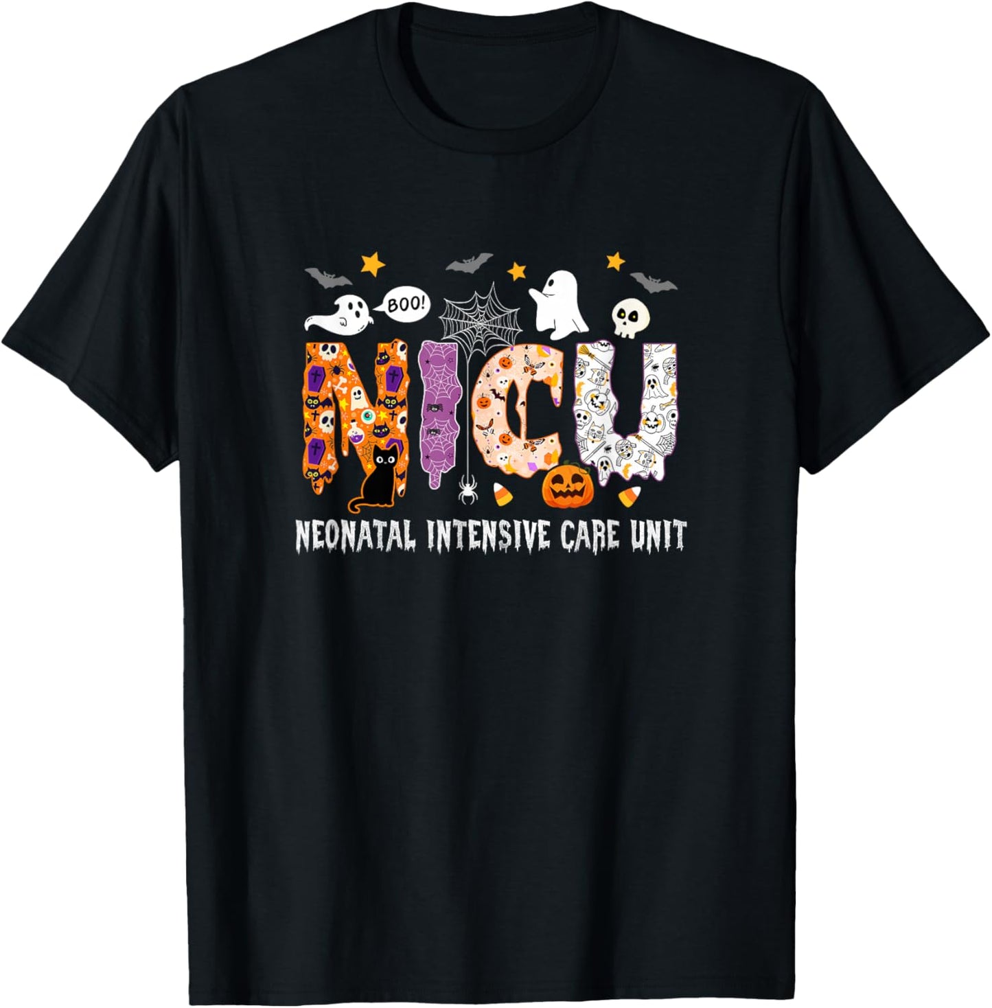 Nicu Nurse Halloween Spooky Ghose Neonatal Intensive Care T-Shirt - T-Shirt | Black