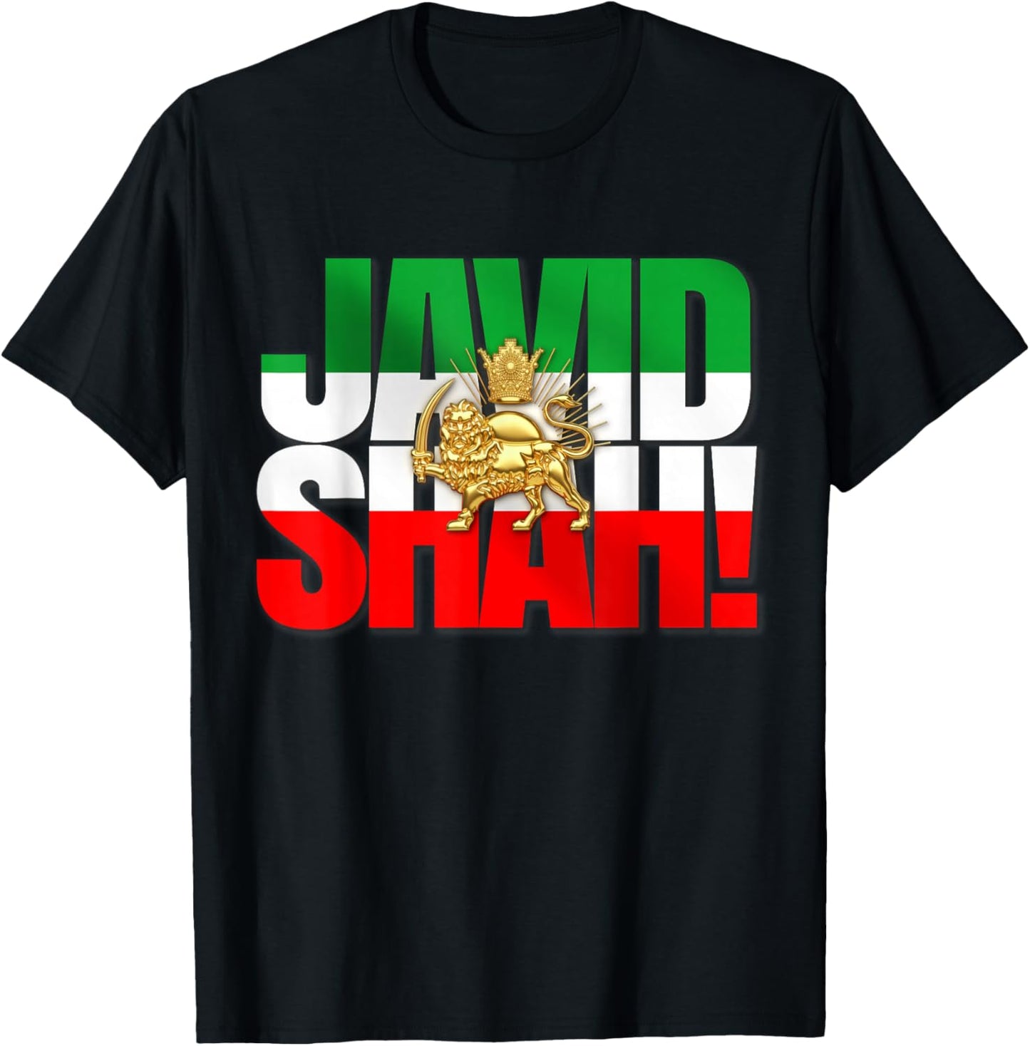 Javid Shah Iranian Flag Persian Pahlavi Lion and Sun T-Shirt - T-Shirt | Black