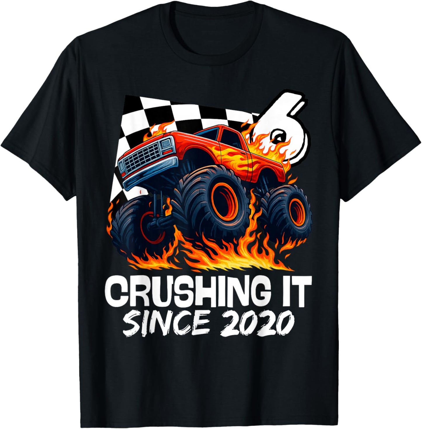 Birthday Monster Truck 6 Year Old Boys 6th Party Born 2020 T-Shirt - T-Shirt | Black