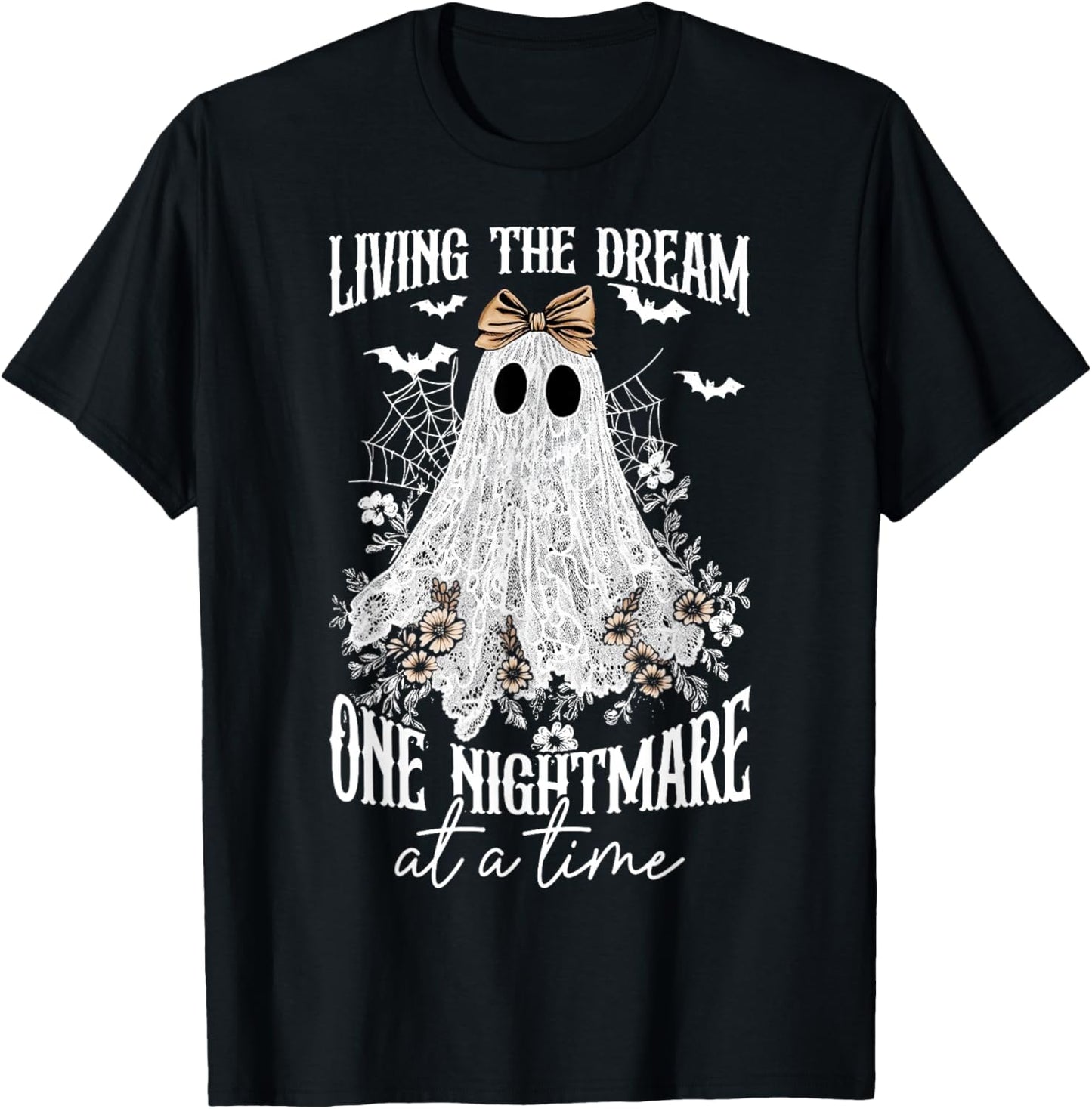 Living The Dream One Nightmare at A Time Lace Ghost Bow T-Shirt - T-Shirt | Black
