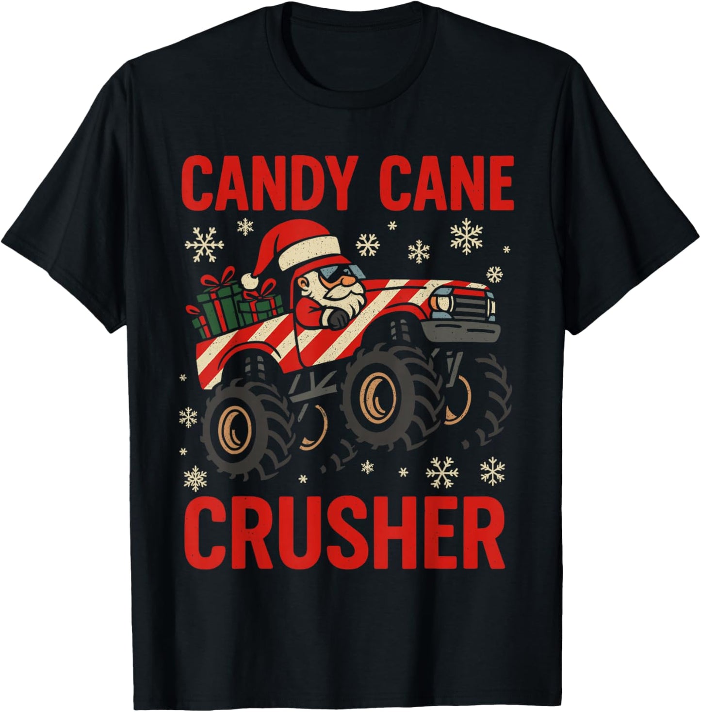 Funny Toddler Christmas Pajamas, Monster Truck Candy Cane T-Shirt - T-Shirt | Black