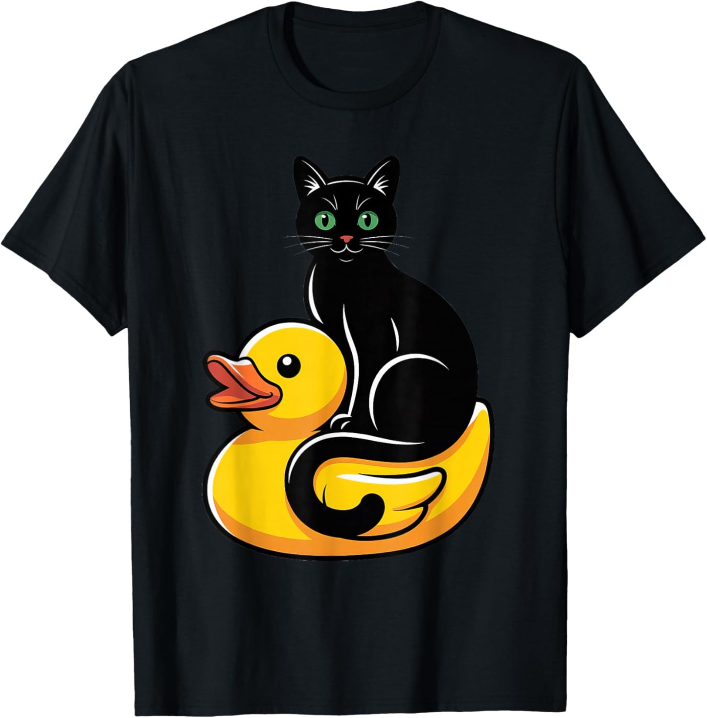 Cute Black Cat Rubber Duck T-Shirt - T-Shirt | Black