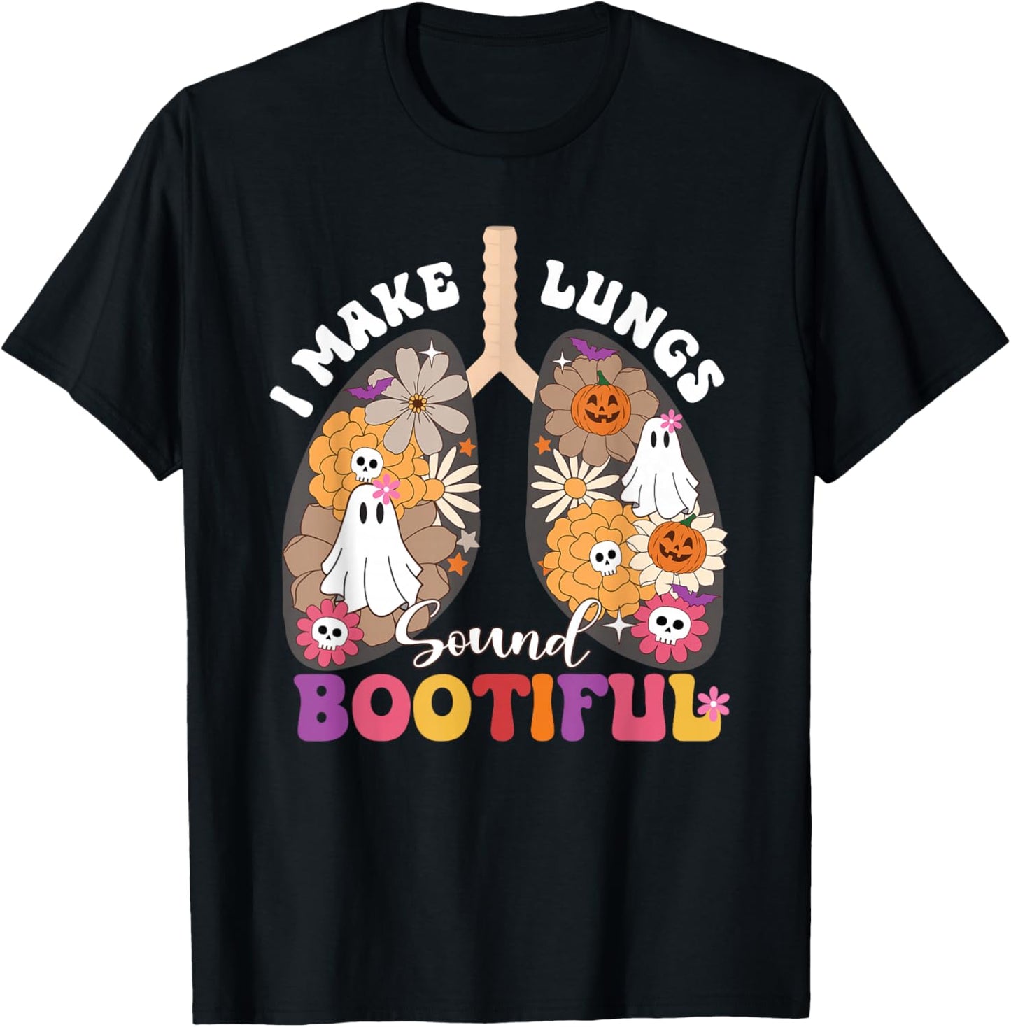 I Make Lungs Sound Bootiful NICU RT Halloween Lungs Ghost T-Shirt - T-Shirt | Black