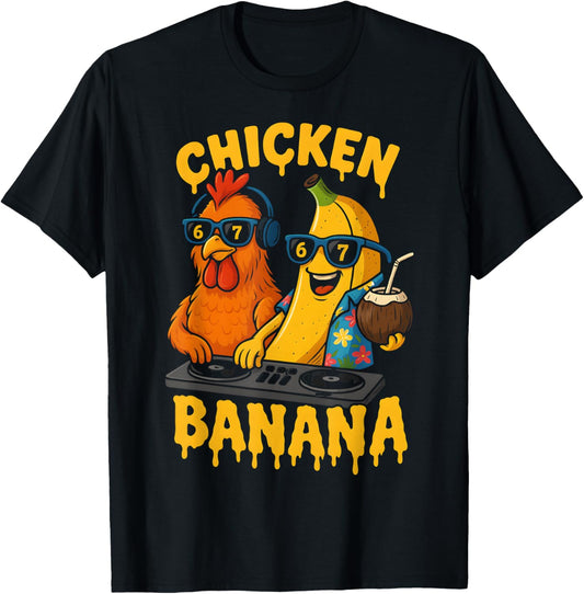 HUGvyn Six Seven Meme 6 7 Chicken Banana DJ Ice Cream Drip T-Shirt - T-Shirt | Black