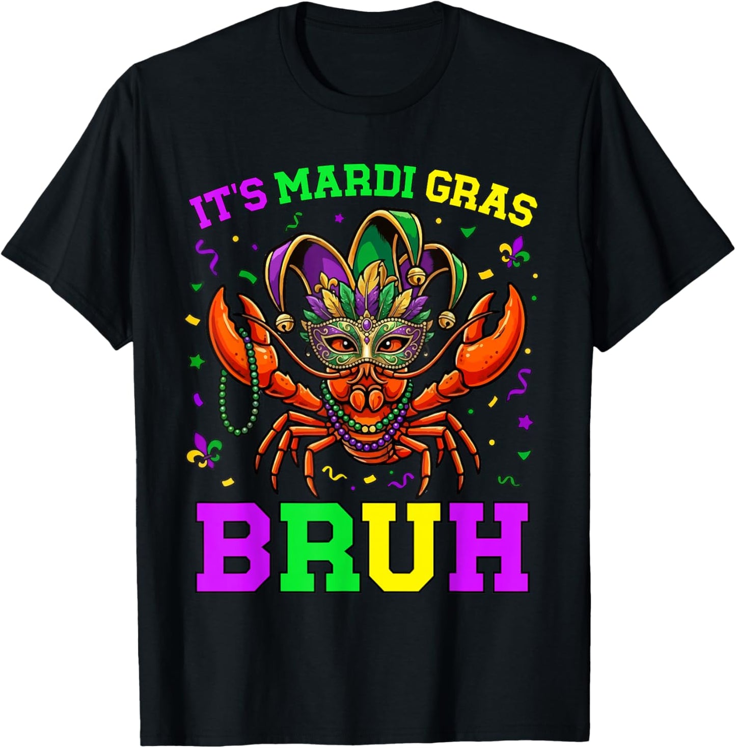 Bruh Mardi Gras Crawfish Boys Girls Kids Mardi Gras T-Shirt - T-Shirt | Black
