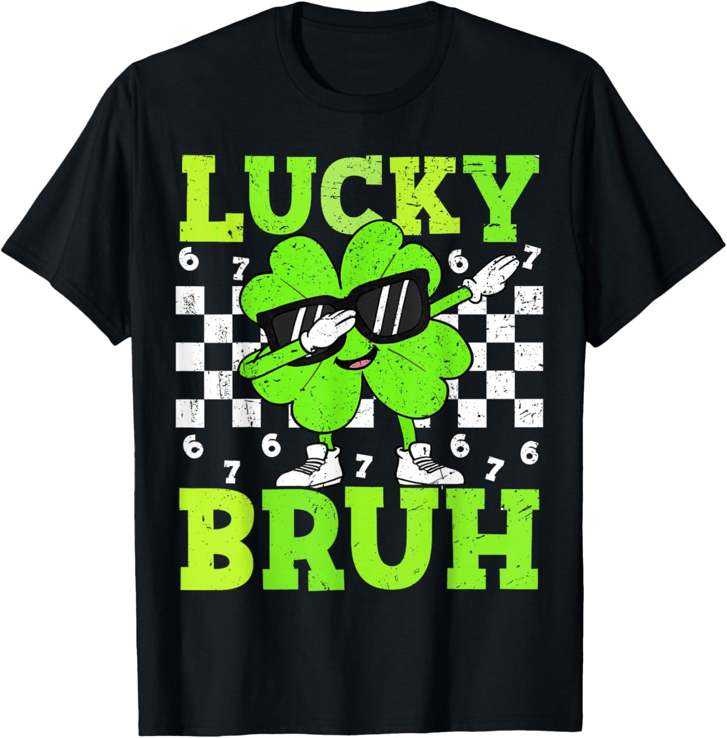 Boys St Patricks Day 67 Lucky Bruh Dabbing Shamrock Clover T-Shirt - T-Shirt | Black