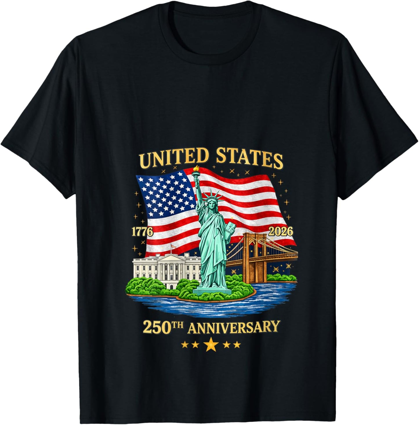 Women's USA 250th Anniversary Statue of Liberty American Flag V-Neck T-Shirt - T-Shirt | Black