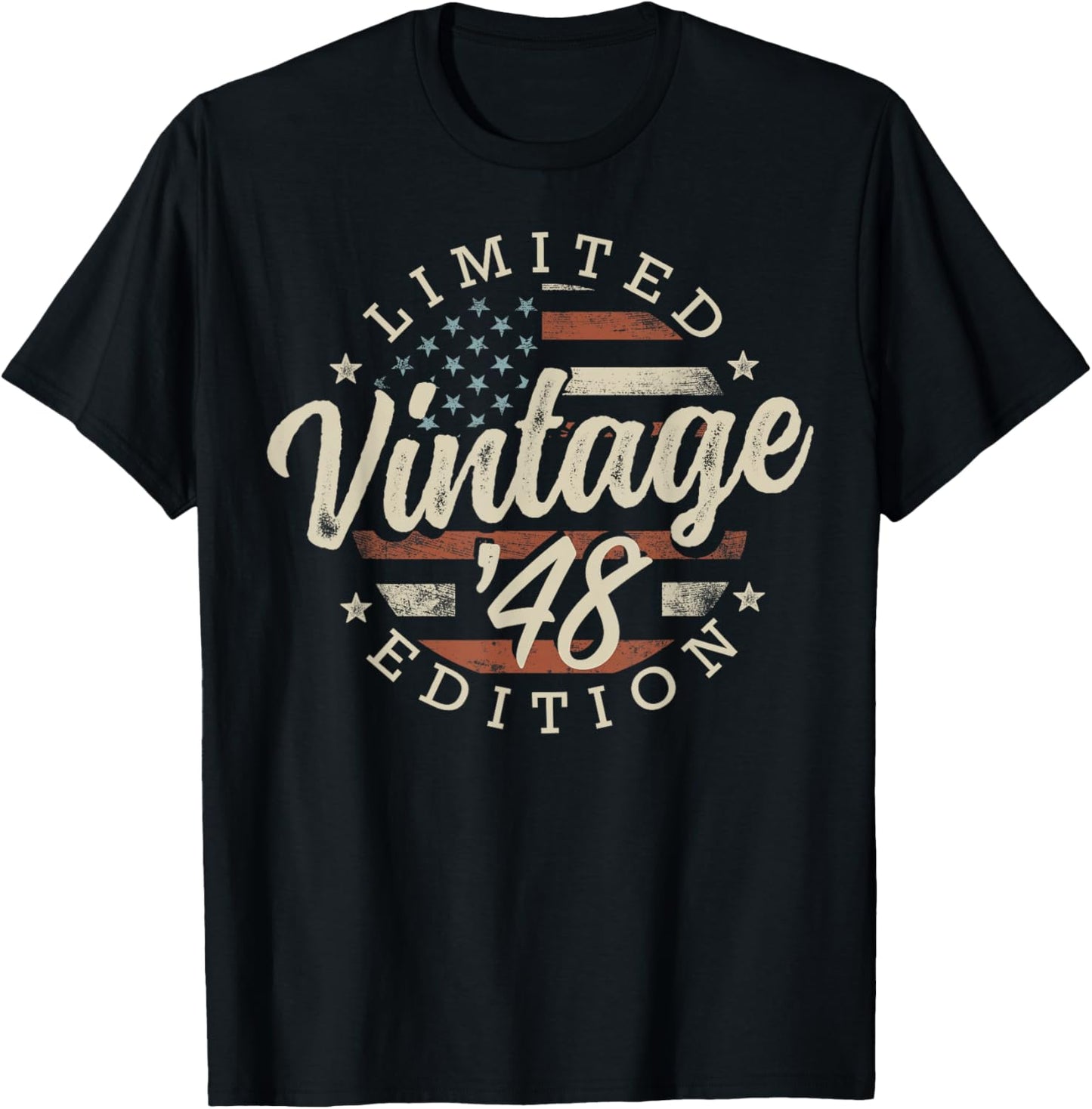 Vintage 1948 Limited Edition USA Flag 77th Birthday T-Shirt - T-Shirt | Black