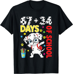 Funny 67 34 Days of School Dalmatian Dog Kids Boys Teacher T-Shirt - T-Shirt | Black