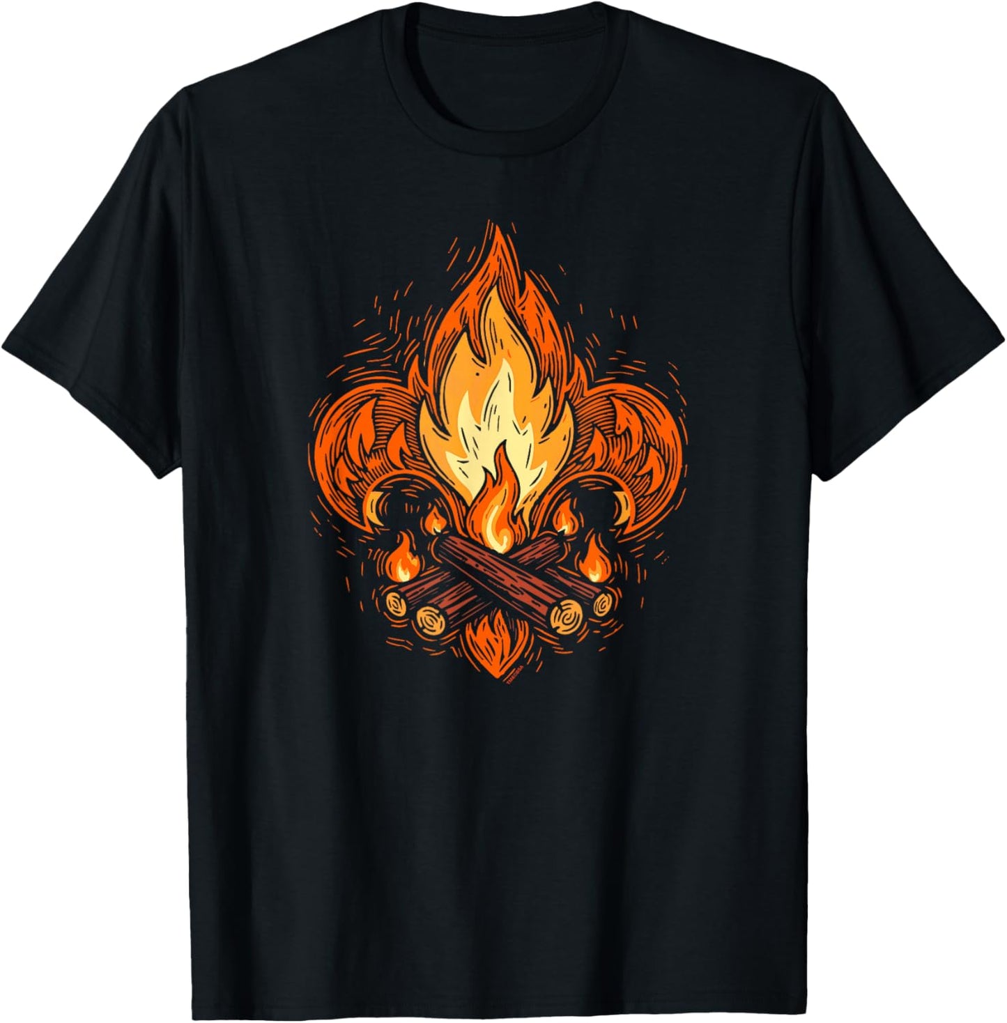 Campfire Fleur-De-Lis Abstract Scouting Logo Art T-Shirt - T-Shirt | Black