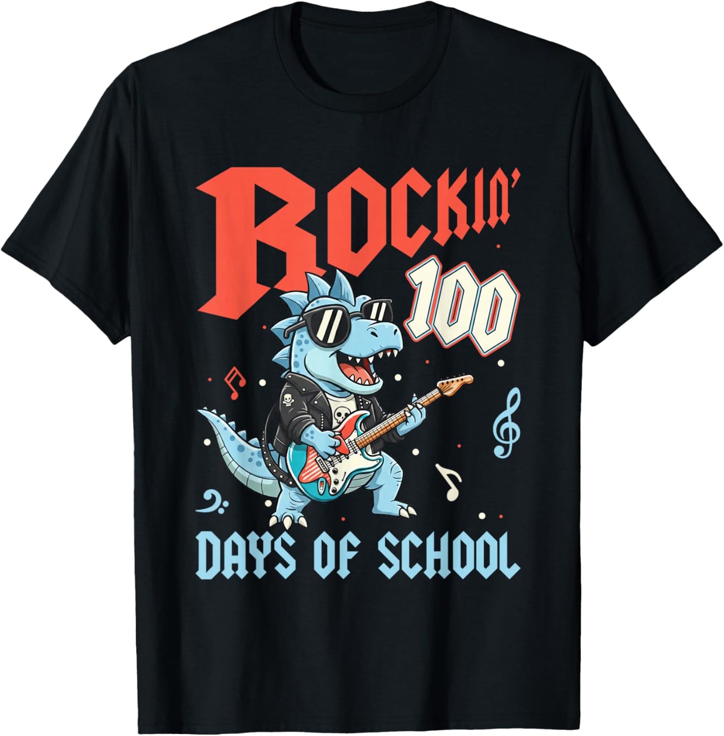 I Rocked 100 Days of School Dinosaur Guitar Kids T-Shirt - T-Shirt | Black