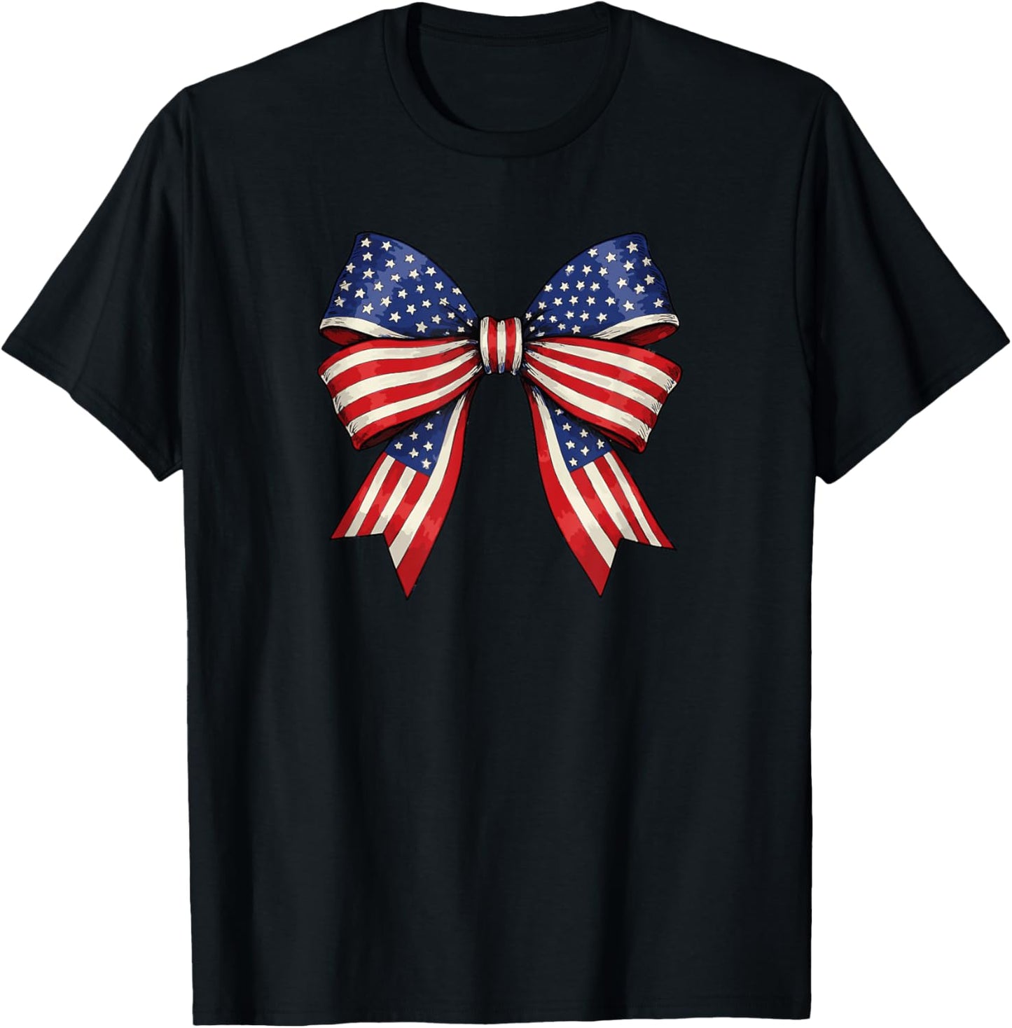 USA Patriotic Red White and Blue Bow Design T-Shirt - T-Shirt | Black