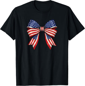 USA Patriotic Red White and Blue Bow Design T-Shirt - T-Shirt | Black