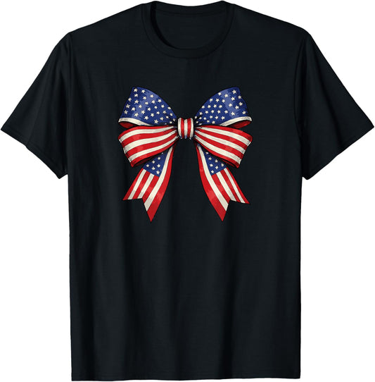 USA Patriotic Red White and Blue Bow Design T-Shirt - T-Shirt | Black