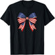 USA Patriotic Red White and Blue Bow Design T-Shirt - T-Shirt | Black