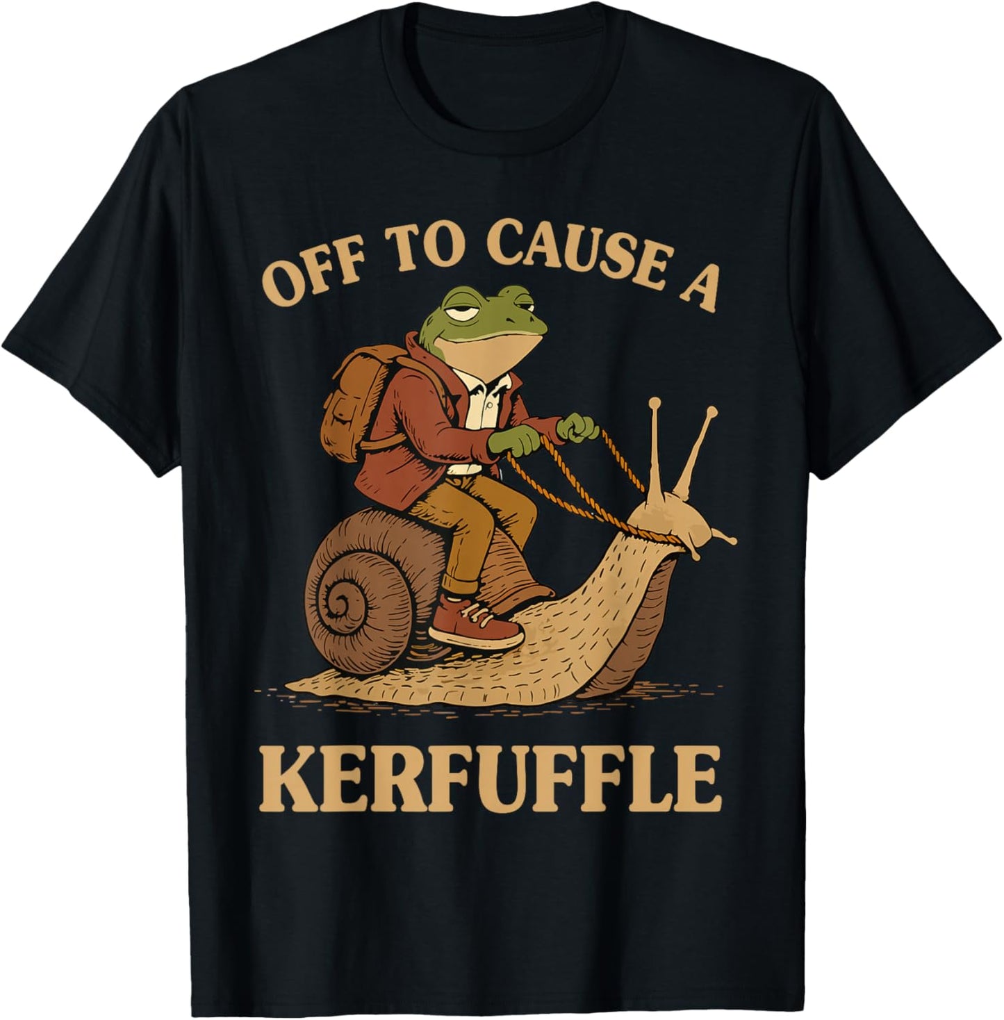 Off to Cause A Kerfuffle Frog Funny Weirdcore Sayings Unique T-Shirt - T-Shirt | Black