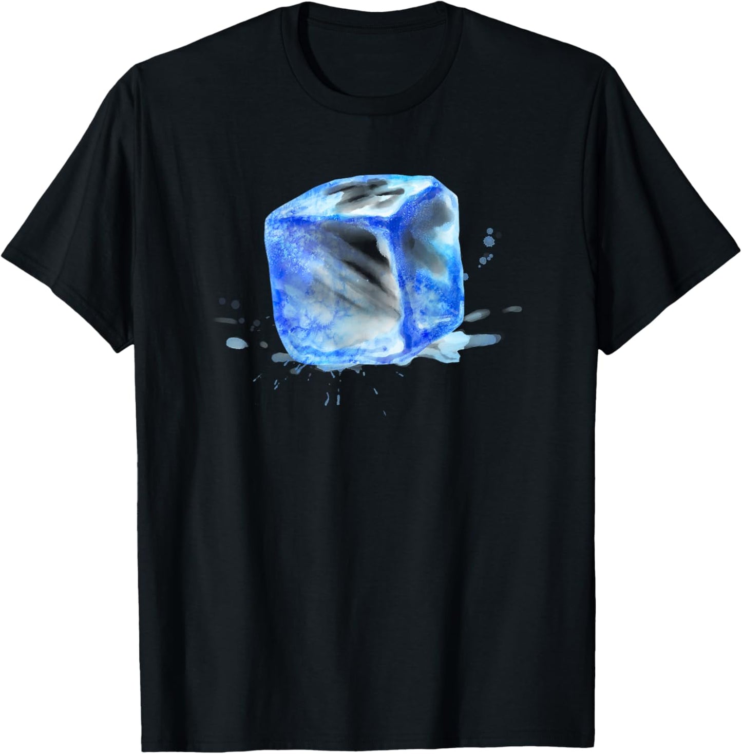 Cute Ice Cube with Splashes Watercolor Painting (On Back) T-Shirt - T-Shirt | Black
