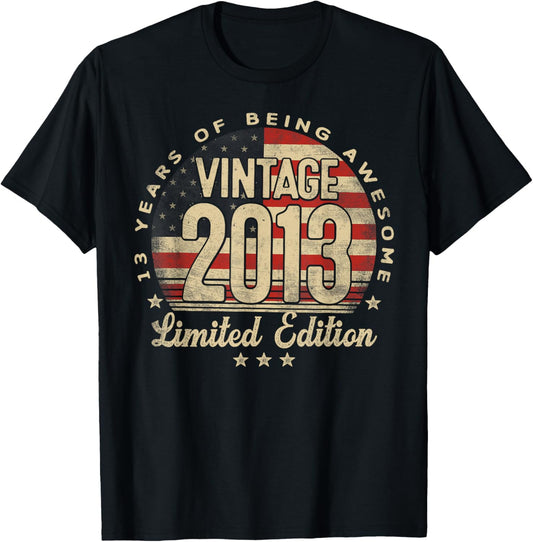 Vintage 2013 Limited Edition USA Flag 13-Year-Old Age 13 T-Shirt - T-Shirt | Black