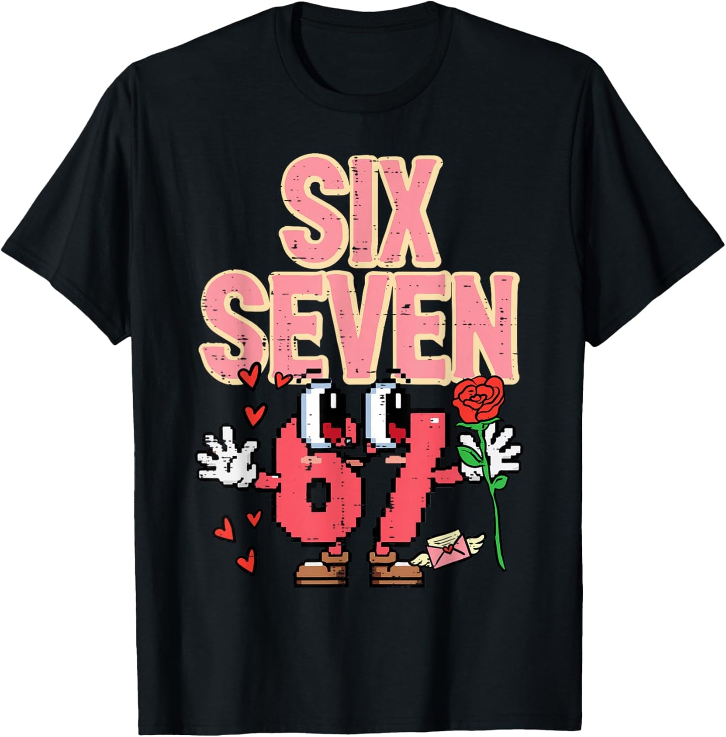 Six Seven 6 7 Valentines Day Retro 67 Meme Kids Boys Youth T-Shirt - T-Shirt | Black
