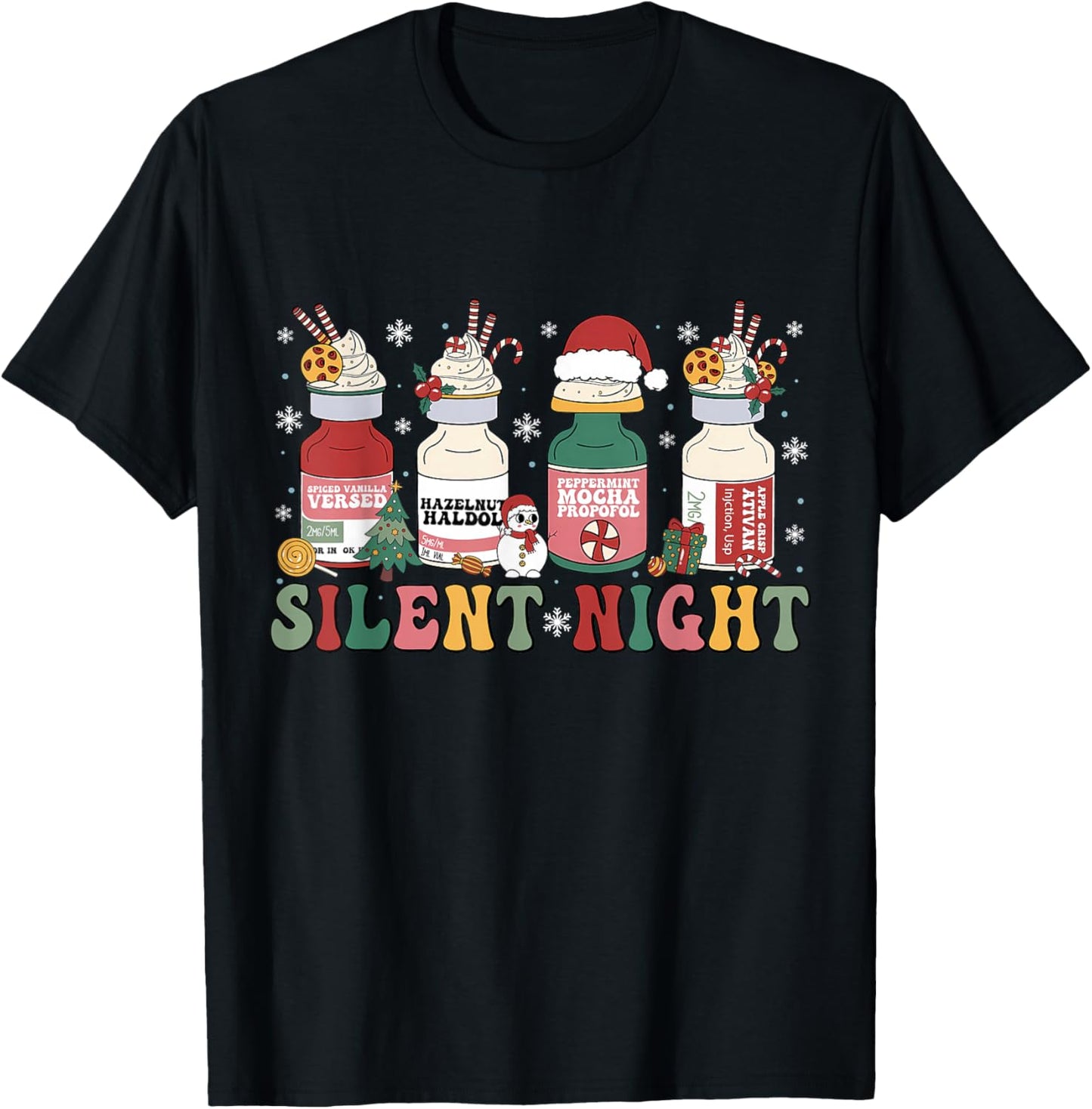Funny Santa Propofol Silent Night ICU Nurses Merry Christmas T-Shirt - T-Shirt | Black