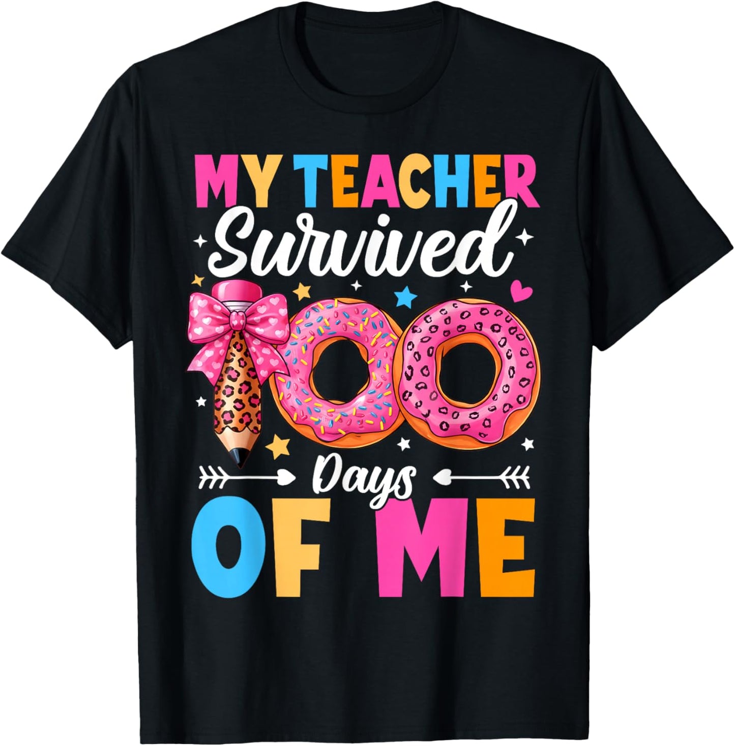 My Teacher Survived 100 Days of Me Funny 100th Day of School T-Shirt - T-Shirt | Black